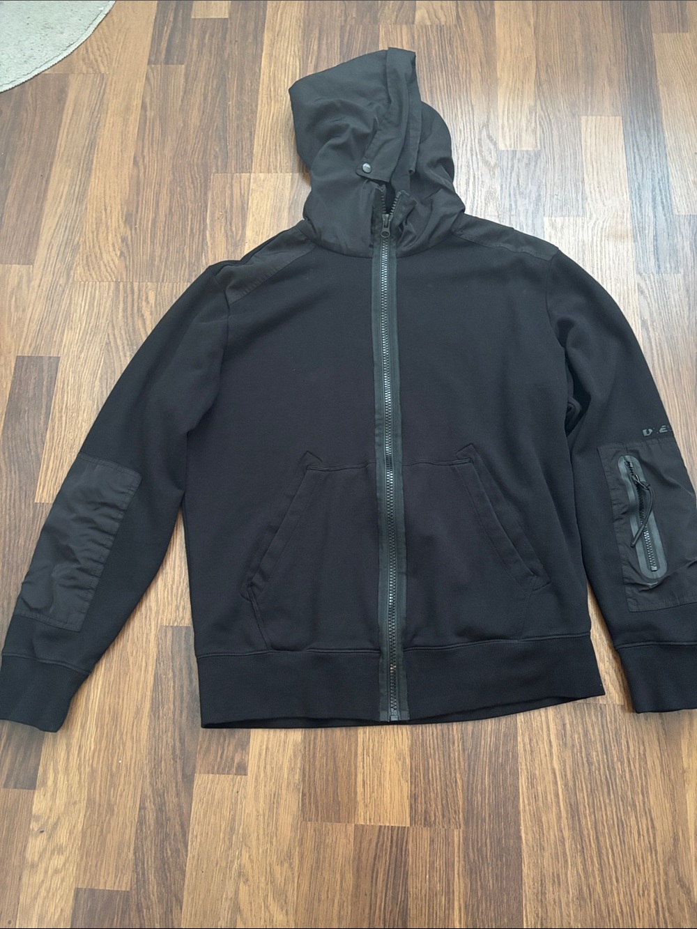 Diesel Black Hooded Lightweight Zip Jacket